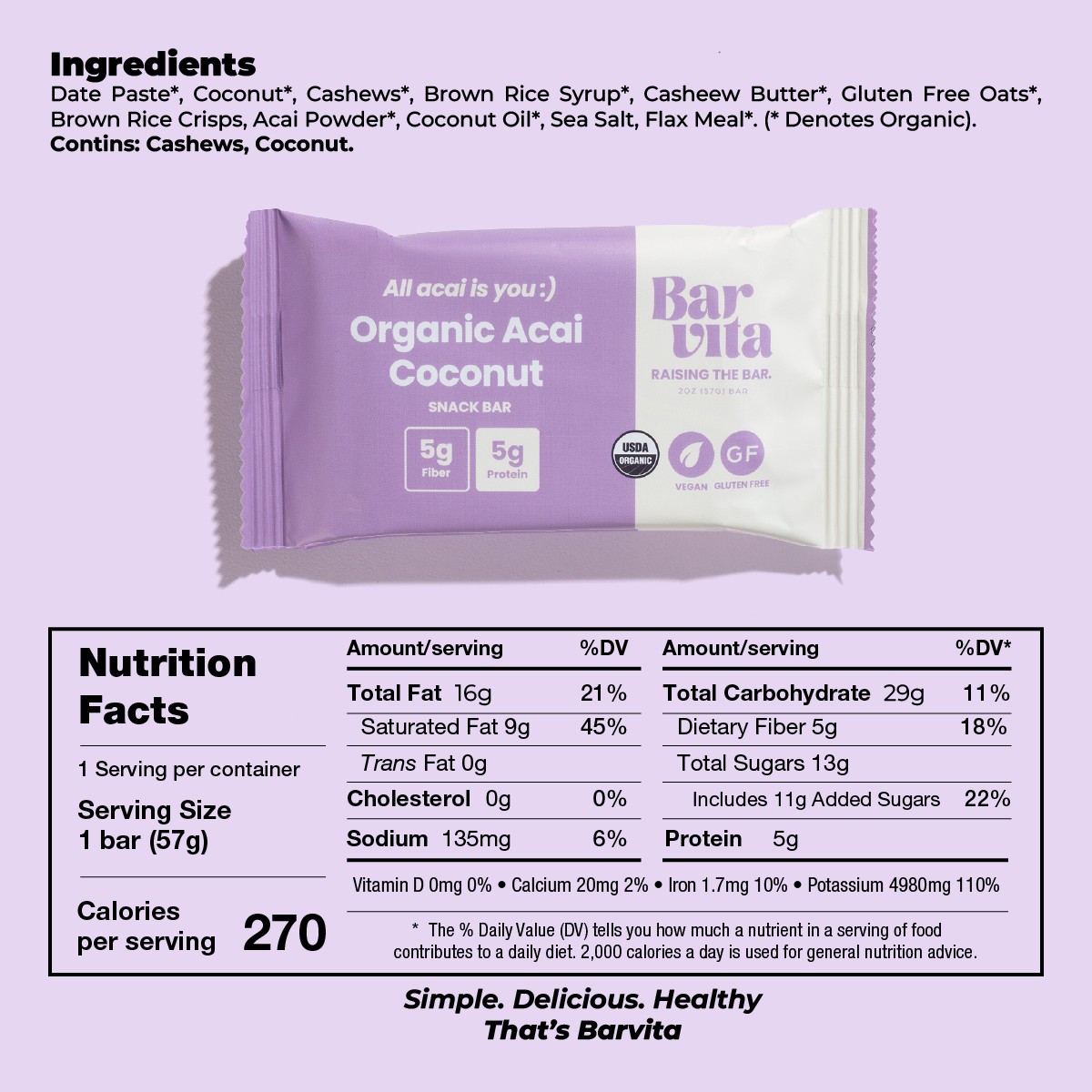 Barvita Acai Coconut bar Healthy snack bars