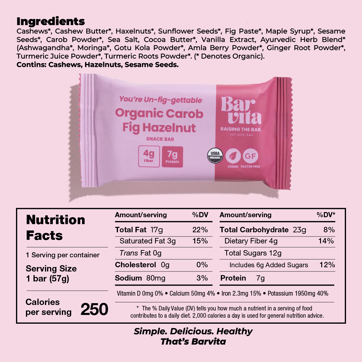 Carob Fig Hazelnut Barvita Protein bars